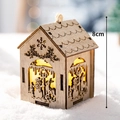 Lighted 8cm wooden Christmas house ornament with reindeer and snowman cutouts - Small Cabin Santa & Reindeer