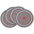 Set of four circular linen placemats featuring colorful mandala ethnic print designs - Retro Ethnic Style Mandala (DCP1-8)