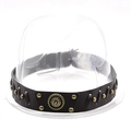 Vintage dark brown leather hat band with bronze studs and horseshoe emblem for fedoras - 16 Bronze Horseshoe Band