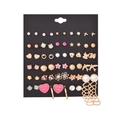 Golden 9-pair earring set featuring vintage pearls, pink hearts, and butterfly studs - E1152-1 Multi-element Combination