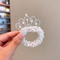 Coletero de perlas para niña con corona de plata brillante y accesorios de diamantes - Corona de perlas