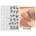 Autocollants ongles 5D relief papillon et fleur STZ-5D22 avec effet floral 3D - STZ-5D22 Feuille de Papillon