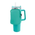 Tiffany Blue 40oz stainless steel tumbler with matching neoprene zipper pouch and straw - Single Pocket Mint Green