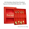 Christmas 4-piece stainless steel cutlery set with star pendants in a red gift box - Star Pendant 4PCS Red Box / Gold