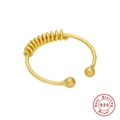 Detailed macro view of S925 sterling silver gold ear cuff with spiral coil and beads - Gold (#12 Spiral Coil)