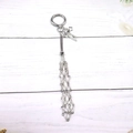 Silver metal mesh pendant bag chain with star and bow charms on white wooden surface - Silver Round Keychain [Small Star Style]