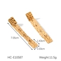 Detail view of 18K gold plated hammered square fringe earrings with size measurements - Gold Long Square Hammered Style (HC-E10587)