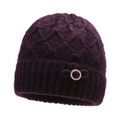 Thick purple knit hat for elderly women with fleece lining and diamond pattern - Purple