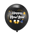 Detail of Happy New Year black latex balloon with colorful festive party graphics - Black
