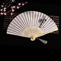 Chinese bamboo fan in light gray with calligraphy and silver tassel, 21x38cm size - Void of Four Seas (Heat Transfer)