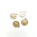 Set of four 14K gold plated round coin charms with queen embossed relief design - Queen Portrait Coin / 14k Gold Color Preserved
