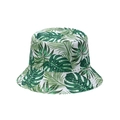 Tropical monstera leaf print bucket hat for men and women, summer sun protection beach cap - White Green Tropical Leaves (V)