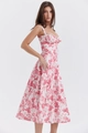 Detailed shot of red floral sundress with spaghetti straps and a flowing skirt - S / Bottoms / White with Rose Red Floral