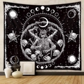 Mystiek zwart wandkleed met witte schedel, maanfasen en pentagrampatronen decoratie - 73X95CM / Reusachtige Schedel & Sterren