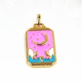 Detailed view of tarot pendant featuring pink enamel sky and gold plating finish - The Moon - Pink (With Necklace)