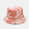 Detail of terracotta bucket hat featuring white coral and starfish patterns on fabric - M (56-58cm) / Orange/Coral & Starfish