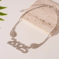 Silver 2025 pendant necklace with crystal rhinestones and matching shimmering chain - 72# Necklace - Silver - Teardrop