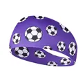 Elastic purple sports headband featuring high-contrast black and white soccer prints - Soccer Deep Purple
