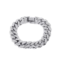 Classico bracciale a catena cubana argentata con pavé di zirconi scintillanti - Oro bianco