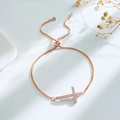 Rose gold cross bolo bracelet with sparkling cubic zirconia on a minimalist slider chain - Rose Gold Cross Zirconia Chain