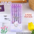 Lila Tulpen Design 0,5mm löschbare Gelschreiber Set mit sechs Stück im Lucky Tulip Thema - Tulpe 6 Stk/Box - Kristallblaue Tinte
