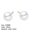 Boucles d'oreilles perles classiques 8mm avec tiges en acier inoxydable doré - Style Long Manche / Or / 8mm