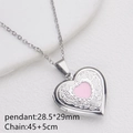 Silver stainless steel heart locket necklace with floral carving and pink center detail - Steel Heart - Pink Enamel