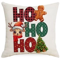 Weihnachts-Kissenbezug aus Leinen mit HO HO HO Schriftzug und Rentier-Motiven - HO HO HO Schriftzug