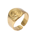 Gold plated skull signet open ring with vintage gothic relief and brushed finish - Style 8/Skull Signet
