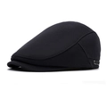 Classic black flat cap with honeycomb knit texture and small metal side buckle for men - Adjustable / Black
