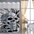 Waterproof shower curtain with 3D marble skull pattern and silver metal grommets - Blue & White Marble Skull - Single Curtain / 181x188cm