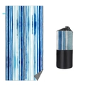Blue white striped microfiber beach towel with geometric pattern and mesh bag - Blue Stripes (Double-sided Print with Mesh Bag)