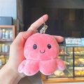 Pink reversible octopus plush keychain with silver ring and soft velvet texture - Pink