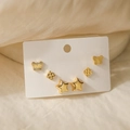 Set of 18K gold plated butterfly, rhombus and star stud earrings on a jewelry card - Butterfly Star and Rhombus Combination (45590)