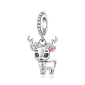 Charmanter Silber-Elchanhänger mit rosa Emaille-Details und S925 Sterling Silber Stempel - Weihnachtsrehkitz (0606)