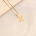 Gold stainless steel letter X pendant necklace with textured finish on box chain - Letter X
