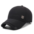 Classic black cotton baseball cap for men with metal logo plaque and curved visor - Black