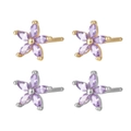 Five-petal flower stud earrings with purple marquise zircon in gold and silver finishes - Gold / Purple Zirconia