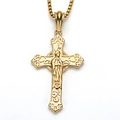 Close-up of gold stainless steel hip hop cross pendant with detailed portrait embossing - Pendant Only (No Chain) / Gold