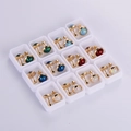 Set of 12 pairs of colorful gemstone stud earrings in a white gift box for women - Crystal Rhinestone Style (12 Pairs)
