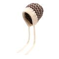 Winter knitted bonnet hat with Nordic patterns and long ties in off-white and brown - Beige