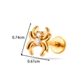 Gold spider cartilage stud earring with cubic zirconia crystals and dimension details - Spider Style (2613-4#) / Gold