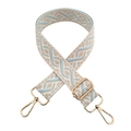 Detail of adjustable woven jacquard bag strap with beige and blue patterns and gold hardware - Silver Clasp / White/Beige Light Blue Geometric
