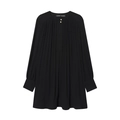 Women's chic black mini dress with lantern sleeves, pleated crew neck and decorative buttons - XS / Black