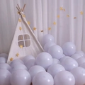 White macaron balloons scattered around a cozy white canvas kids tent for party decor - Special Price Drop - 10-inch Medium Balloons (22 Pieces) Macaron Gray - A Must-have Choice