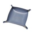 Blue-grey leather storage tray with golden snap buttons and foil lettering - Gray Blue