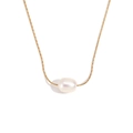 Minimalist 18K gold plated stainless steel necklace with a glossy white oval pearl pendant - Simple Freshwater Pearl Fine Chain Necklace - Gold