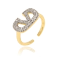 Minimalist V-shaped copper open ring with clear zircon inlay on white background - Adjustable Open / V-Shape Zirconia Inlaid Style (J1535)