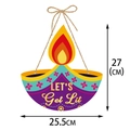 Detailansicht der Diwali Diya Dekoration mit Let's Get Lit Text und Maßen 27x25,5cm - Stil 2 (Diya-Form/LET'S Get Lit)