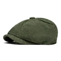 Classic green herringbone newsboy cap in tweed fabric featuring an eight-panel design - Green